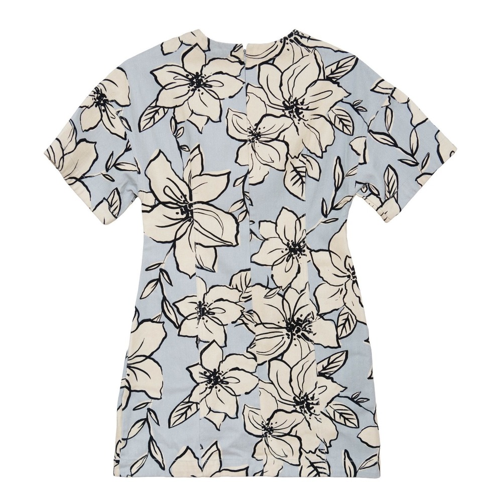 Anthropologie Mod Denim Dress Sz S Bold Black White Floral Print Chic Designer